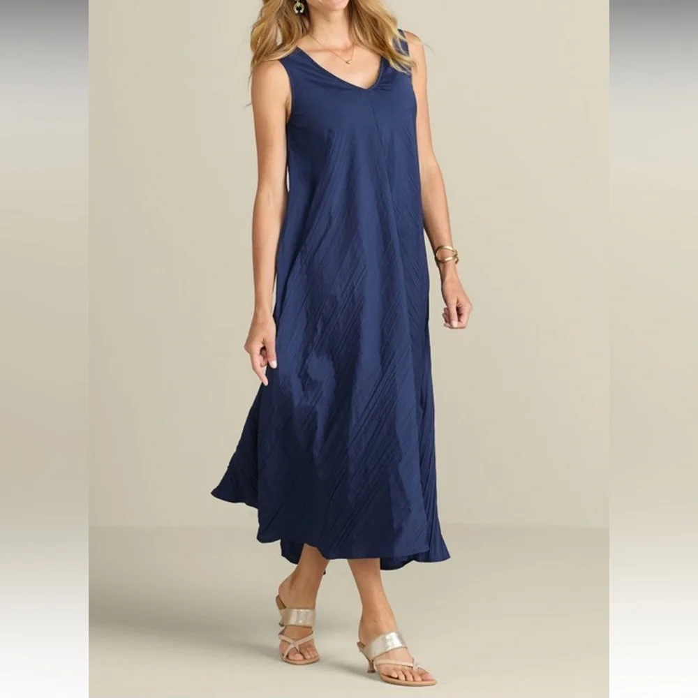 Soft Surroundings Mizu Dress Blues Flowy Maxi Dress Size XL Back Slit NWT - Picture 3 of 13